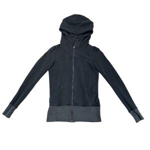 Lululemon Scuba Full Zip‎ Hoodie Women Black Grey Thumbholes Jacket Slim Fit